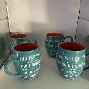 Baum Tangier Coffee Cups Mugs Gray Ivory Orange 4 1/2" High Lot of 4